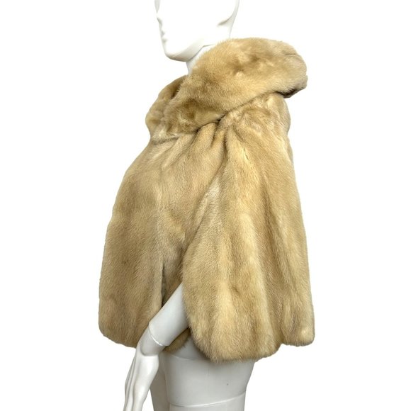 Women’s Mink Cape Vtg 1980s Blond S Shawl Collar Hook Closure Elbow Slits - Picture 3 of 17